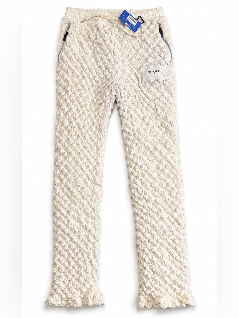 Sixth June Paris Cream Textured Stacked Flare Pants Size Small NWT